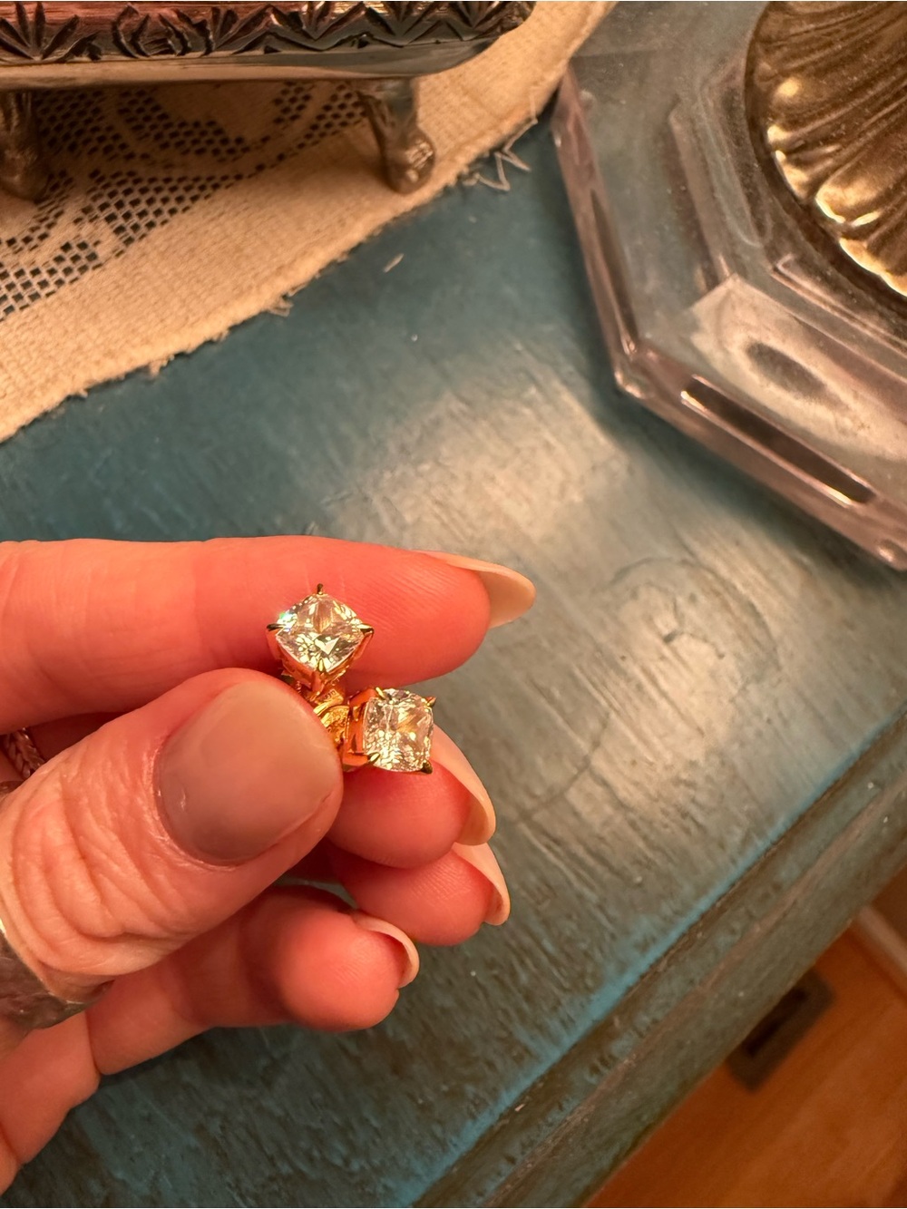 14k Gold plated sterling silver  2 ct lab diamond studs